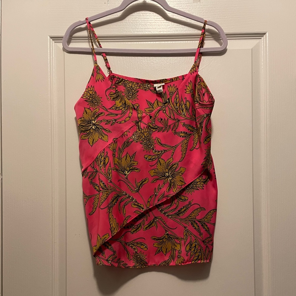 NWOT Pink Silky Gold Floral Top